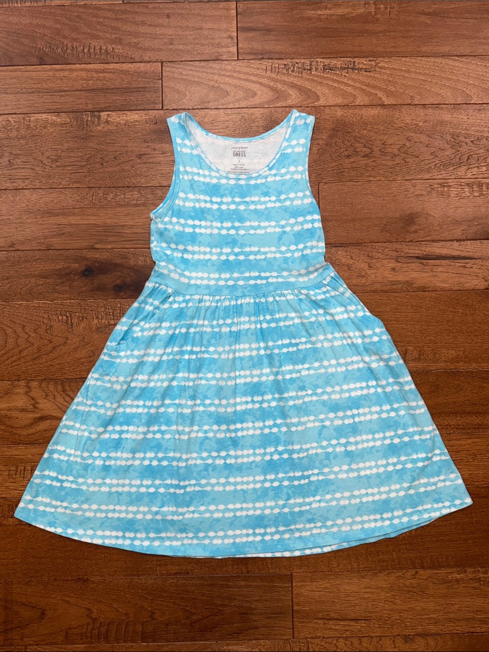 Girls Jumping Beans Sleeveless All Day Play Dress - Blue White Tie Dye - Size 7